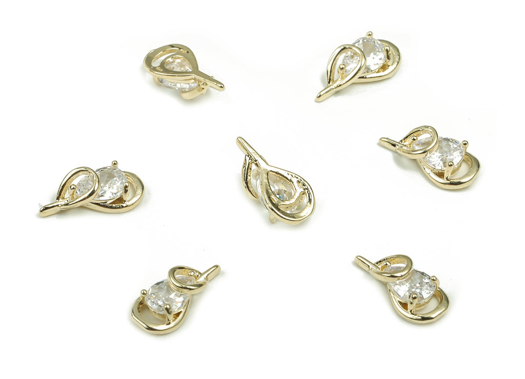 Brass Drop Earring Charms – Zircon Gold Dainty Drop Pendant - 18K Real Gold Plated Brass – Jewelry Supplies -11.95x5.63x3.81mm - RGP4144 - DOMEDBAZAAR