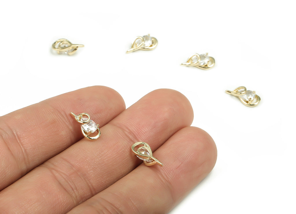 Brass Drop Earring Charms – Zircon Gold Dainty Drop Pendant - 18K Real Gold Plated Brass – Jewelry Supplies -11.95x5.63x3.81mm - RGP4144 - DOMEDBAZAAR