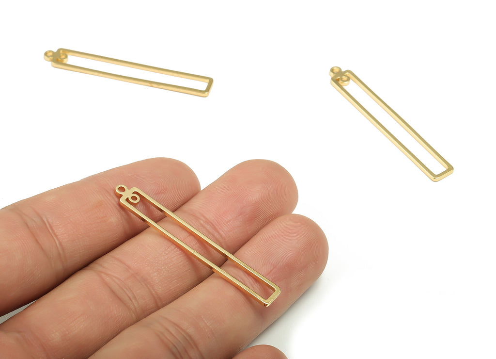 Brass Rectangle Earring Connectors - Gold Rectangle Charms - 18K Real Gold Plated Brass - Jewelry Supplies - 42.52x6.02x1.06mm - RGP4136 - DOMEDBAZAAR