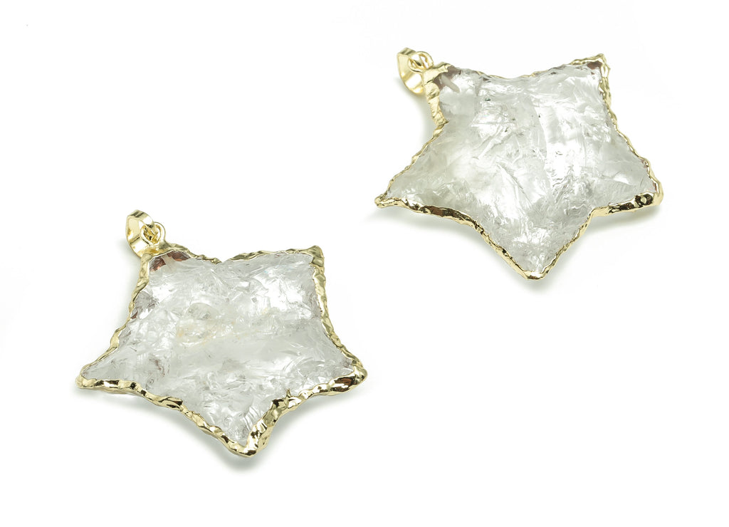 White Crystal Star Earring Charms - Brass Crystal Pendant - Natural Stone - Crystal Charm- Gold Tone Plating - 25.68x24.87x10.34mm - NS1459 - DOMEDBAZAAR