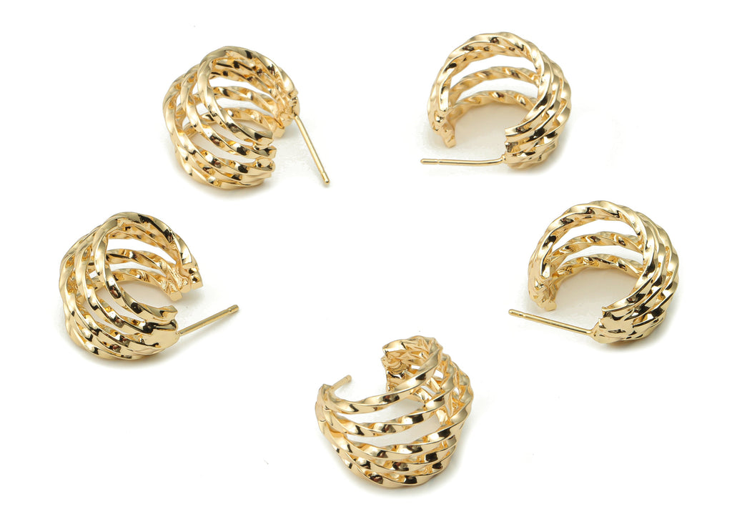 Brass Wavy C Earring Post - Gold C Hoop Earring Stud - 18K Real Gold Plated Brass - Brass Stud - Jewelry Supply - 18.7x17.1x1.6mm - RGP4169 - DOMEDBAZAAR