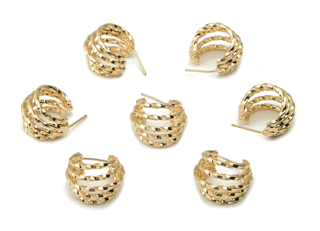 Brass Wavy C Earring Post - Gold C Hoop Earring Stud - 18K Real Gold Plated Brass - Brass Stud - Jewelry Supply - 18.7x17.1x1.6mm - RGP4169 - DOMEDBAZAAR