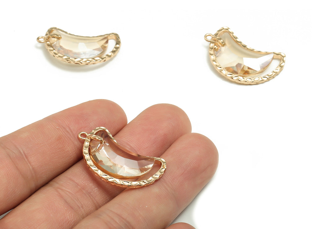 Crystal Crescent Earring Charms - Gold Moon Pendant - KC Gold Tone Plated Brass - Jewelry Making Supplies - 28.85x18.45x5.48mm - GS1039 - DOMEDBAZAAR