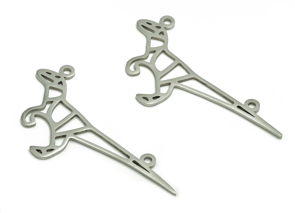 Dinosaur Necklace Charms – Dinosaur Connector -Stainless Steel Connector – Dino Pendant Charm –Jewelry Supplies - 42.27x17.89x0.9mm - SS1309 - DOMEDBAZAAR