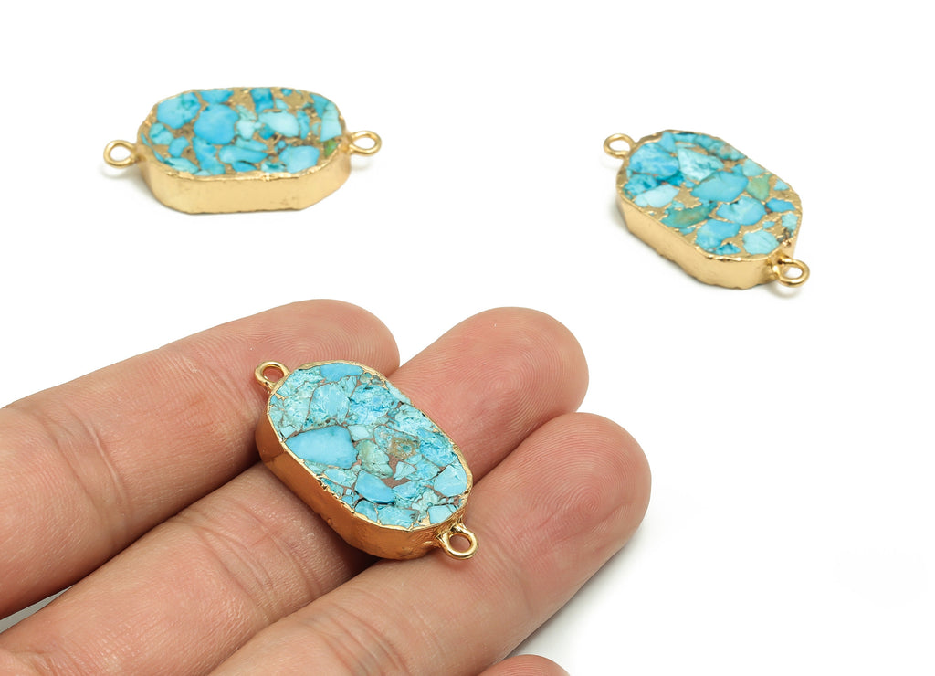 Turpentine Oval Earring Connector – Natural Stone Oval Pendant - Gold Tone Plating Brass – Jewelry Supply - 33.26x16.39x4.98mm - NS1458 - DOMEDBAZAAR