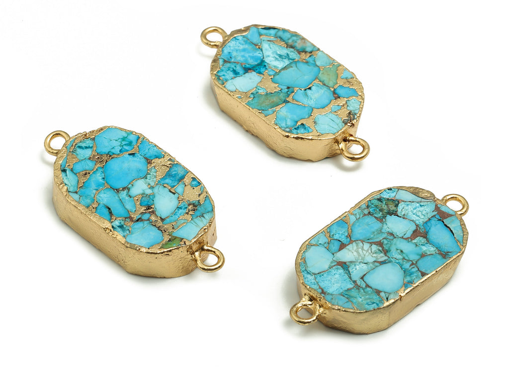 Turpentine Oval Earring Connector – Natural Stone Oval Pendant - Gold Tone Plating Brass – Jewelry Supply - 33.26x16.39x4.98mm - NS1458 - DOMEDBAZAAR