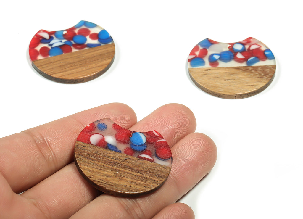 Resin Round Pendant -Walnut Wood Round Earring Charms - Mix&Coffee Resin Round Pendant -Resin Pendant - 36.43x33.96x3.31mm - BB1113 - DOMEDBAZAAR