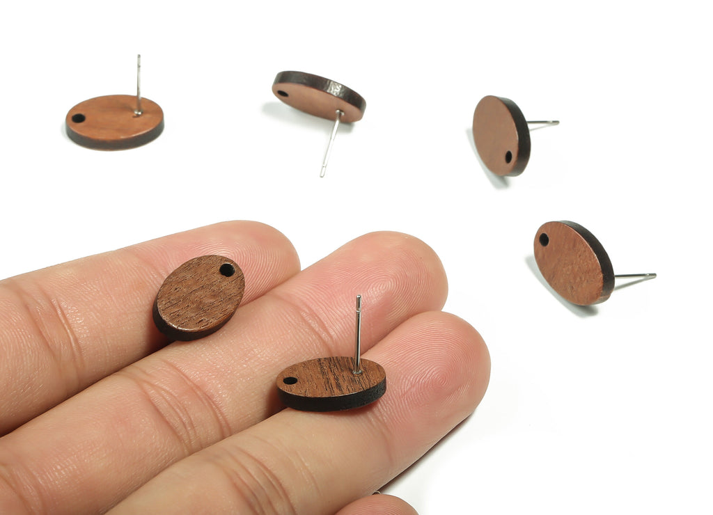Mahogany Wood Oval Earring Stud - Mahogany Coffee Color Stud - Mahogany Wood Oval Post - Stainless Steel Stud - 15.4x10.28x2.73mm - BB1121 - DOMEDBAZAAR