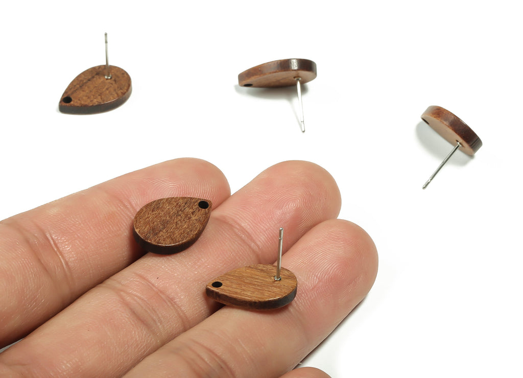 Mahogany Wood Drop Earring Stud -Mahogany Coffee Color Stud - Mahogany Wood Drop Post - Stainless Steel Stud - 16.71x11.42x2.81mm - BB1120 - DOMEDBAZAAR