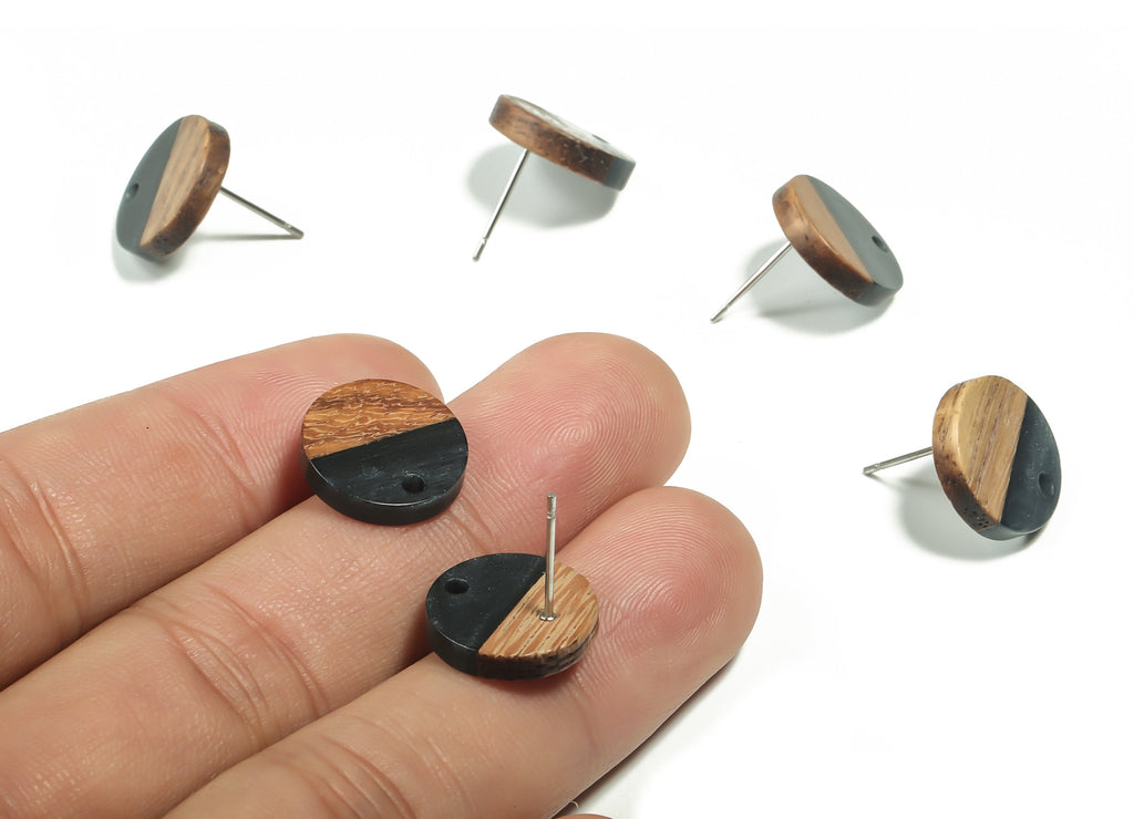Mahogany Wood Round Earring Stud - Mahogany Wood Circle Post - Stainless Steel Stud - Jewelry Making Supplies - 14.14x14.14x2.57mm - BB1128 - DOMEDBAZAAR