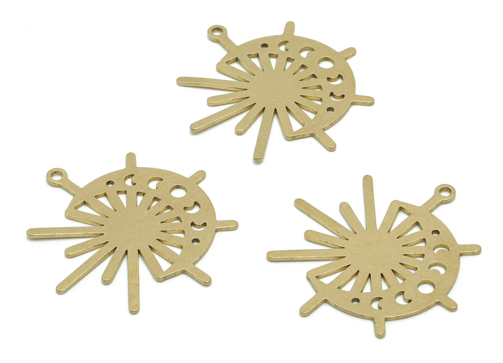 Brass Crescent Sun Earring Charms - Raw Brass Phase of Moon Pendant - Jewelry Making Supplies - 39.98x37.77x0.87mm - PPZ0109 - DOMEDBAZAAR