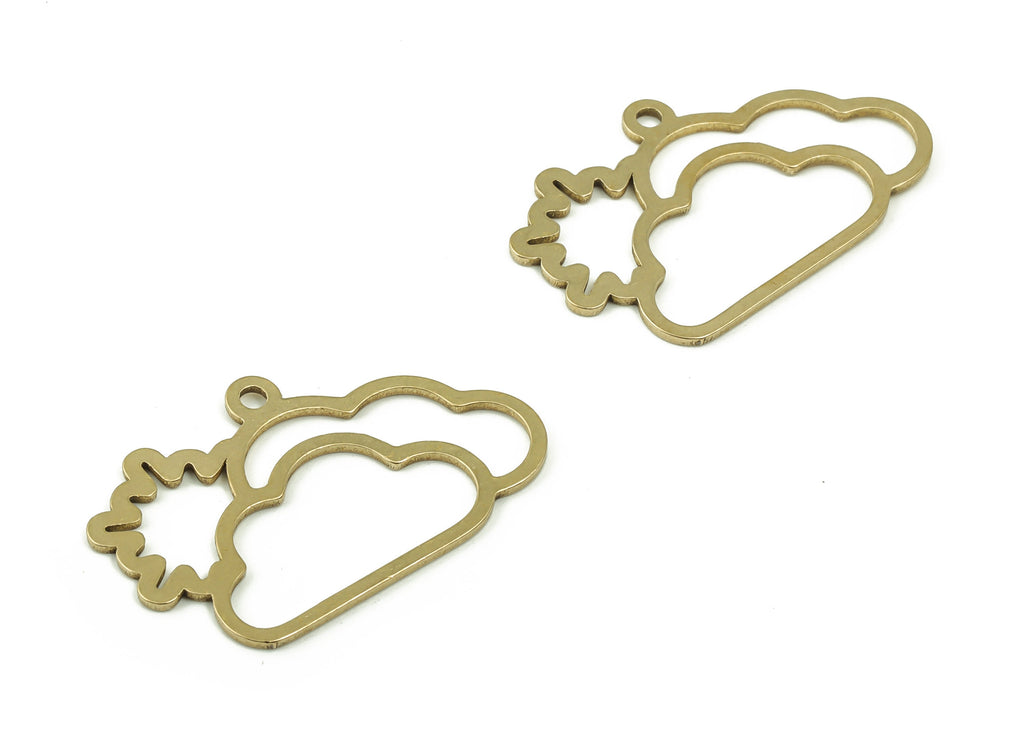 Brass Cloud Earring Charms - Raw Brass Sun Pendant - DIY Jewelry Making Supplies - 29.95x18.89x1.06mm - PPZ0042 - DOMEDBAZAAR
