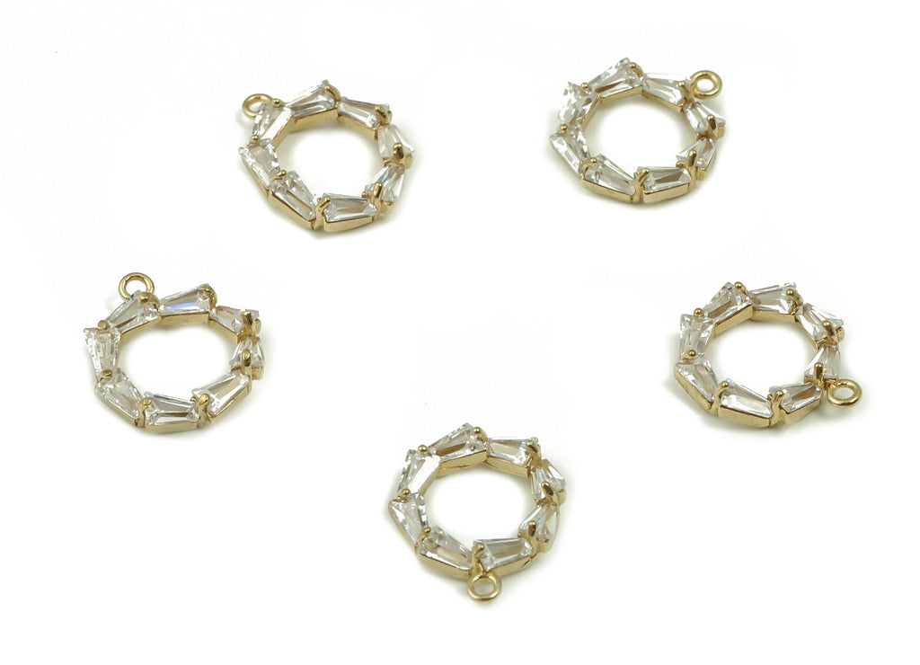 Brass Round Earring Charms With Zircons - Raw Brass Circle Pendant - Jewelry Making Supplies - 11.84x10.05x2.8mm - PP4854 - DOMEDBAZAAR