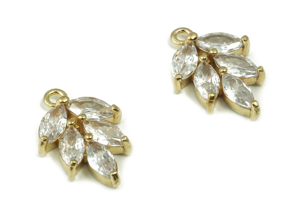 Raw Brass Leaves Earring Charms – Leaf Charm - Zircon Leaves Pendant - Gift for Her - Jewelry Making Supplies -15.93x10.76x3.06mm- PP4862 - DOMEDBAZAAR