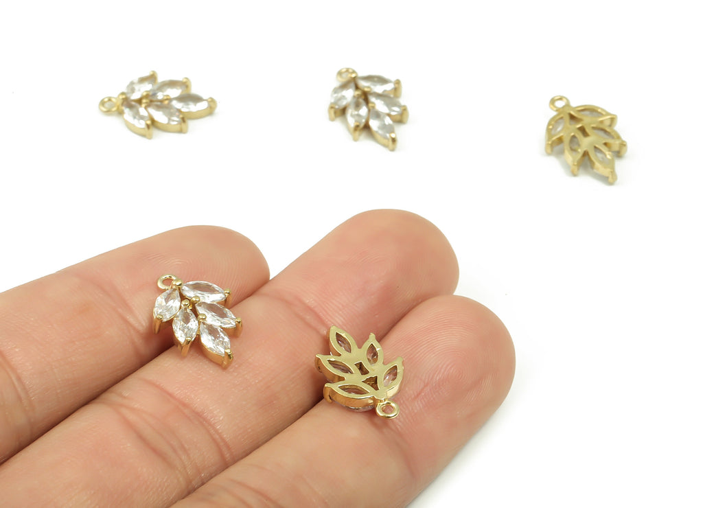 Raw Brass Leaves Earring Charms – Leaf Charm - Zircon Leaves Pendant - Gift for Her - Jewelry Making Supplies -15.93x10.76x3.06mm- PP4862 - DOMEDBAZAAR