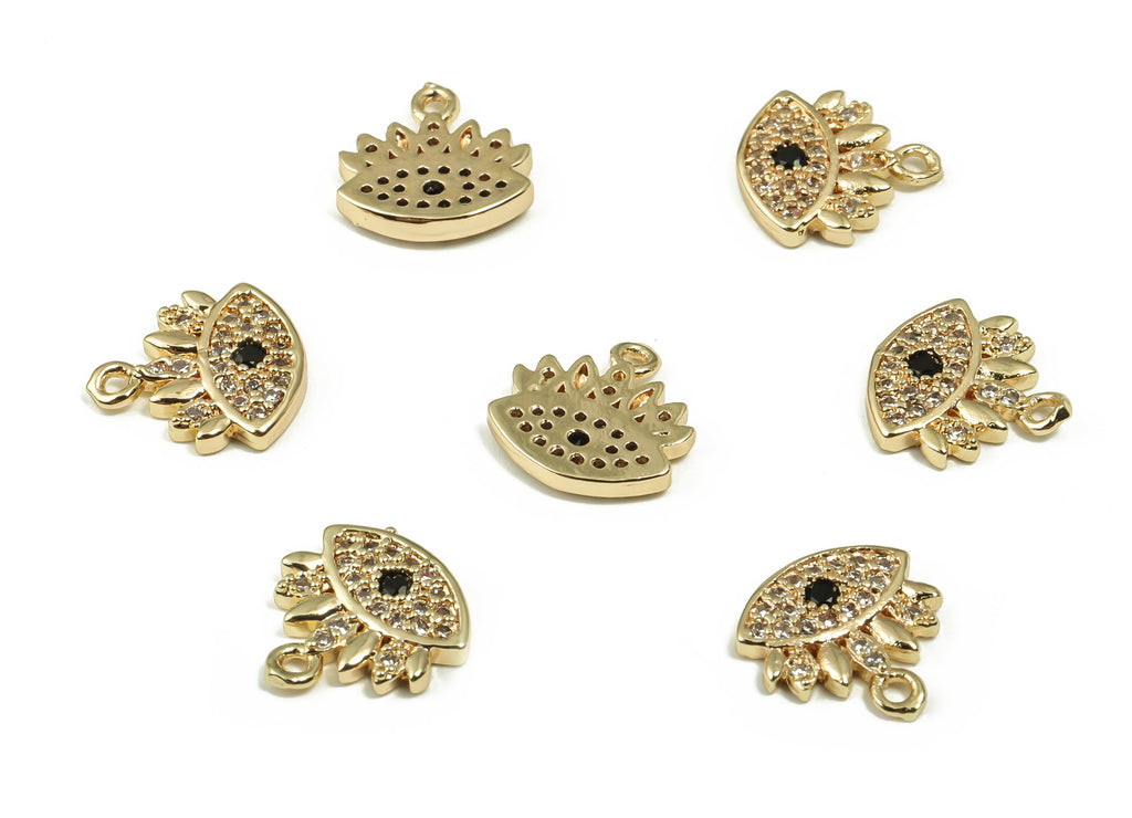 Brass Eye Earring Charms - Gold Zircon Eye Pendant Charm - 18K Real Gold Plated Brass - Jewelry Making Supplies -10.11x9.73x1.72mm- RGP4159 - DOMEDBAZAAR