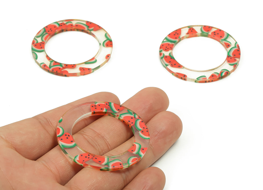 Acrylic Hoop Earring Connector - Acrylic Watermelon Circle Pendant - No Hole - Color Code: A716 - 44.28x44.13x2.88mm - AC2354-A716 - DOMEDBAZAAR