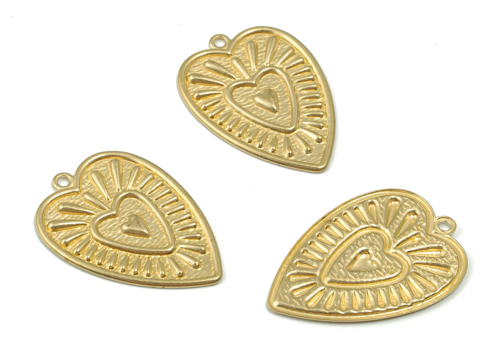 Brass Hearts Earring Charms - Raw Brass Sun Pendant - DIY Jewelry Making Supplies - 28.65x20.16x1.14mm - PP4886 - DOMEDBAZAAR