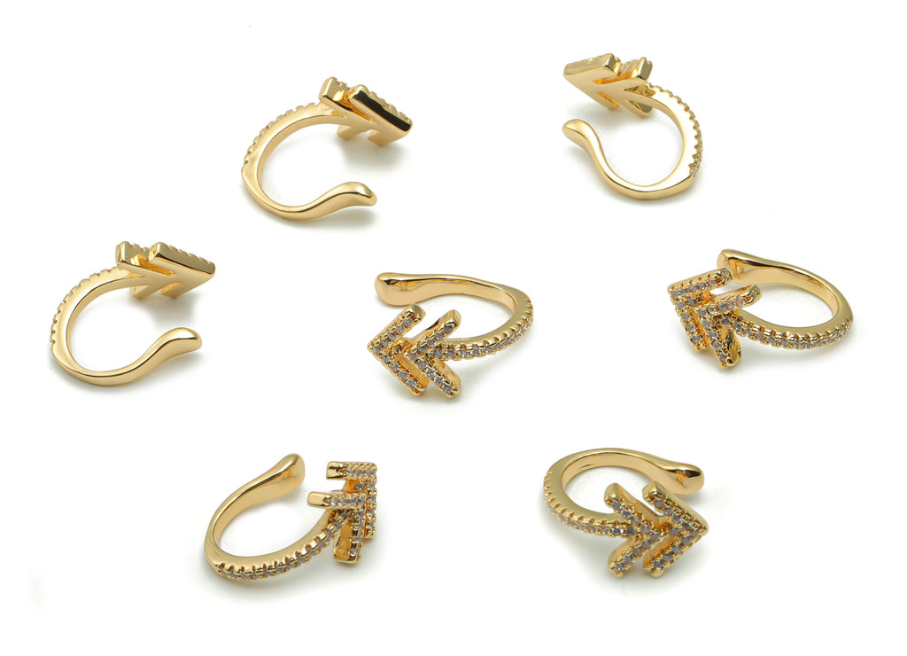 Brass Arrow Earcuff With Zircons - Gold Arrow Earring Cuff  - 18K Real Gold Plated Brass - Jewelry Supplies - 18.01x11.09x3.28mm - RGP4180 - DOMEDBAZAAR