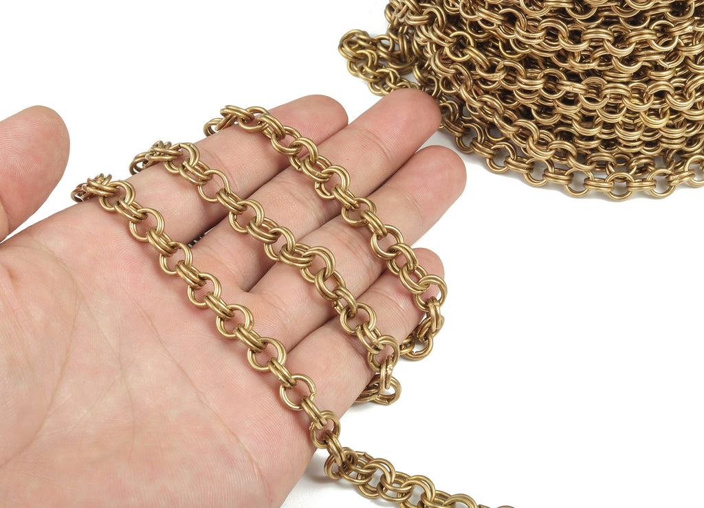Round Link Cable Chain - Round Rolo Cable Chain - Raw Brass Round Chain - Soldered Double Circle Chain For Bracelet 0.32&quot;x0.32&quot;x0.09&quot; CC1198 - DOMEDBAZAAR