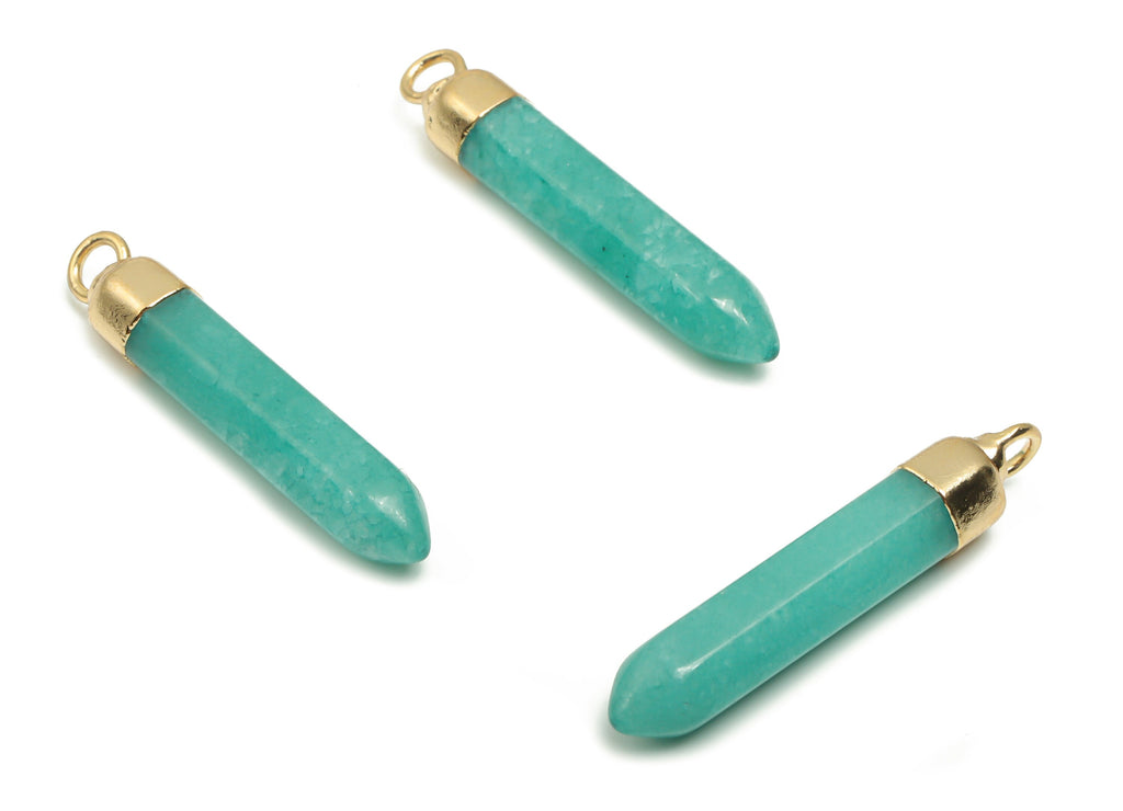 Aventurine Tumbled Spike Earring Charms - Brass Strip Pendant - Natural Stone - Gold Tone Plated Brass – 30.45x5.66x5.66mm – NS1549B - DOMEDBAZAAR