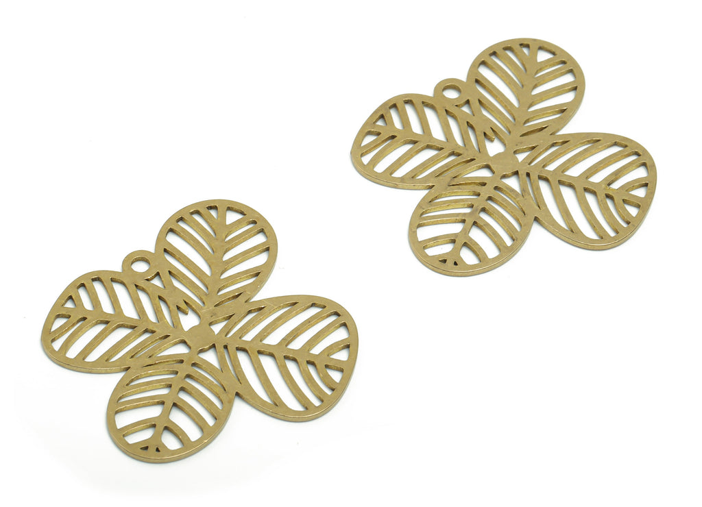 Brass Four Leaf Clover Earring Charms - Raw Brass Leafs Pendant - Jewelry Making Supplies - 29.45x28.57x0.75mm - PPA0626 - DOMEDBAZAAR