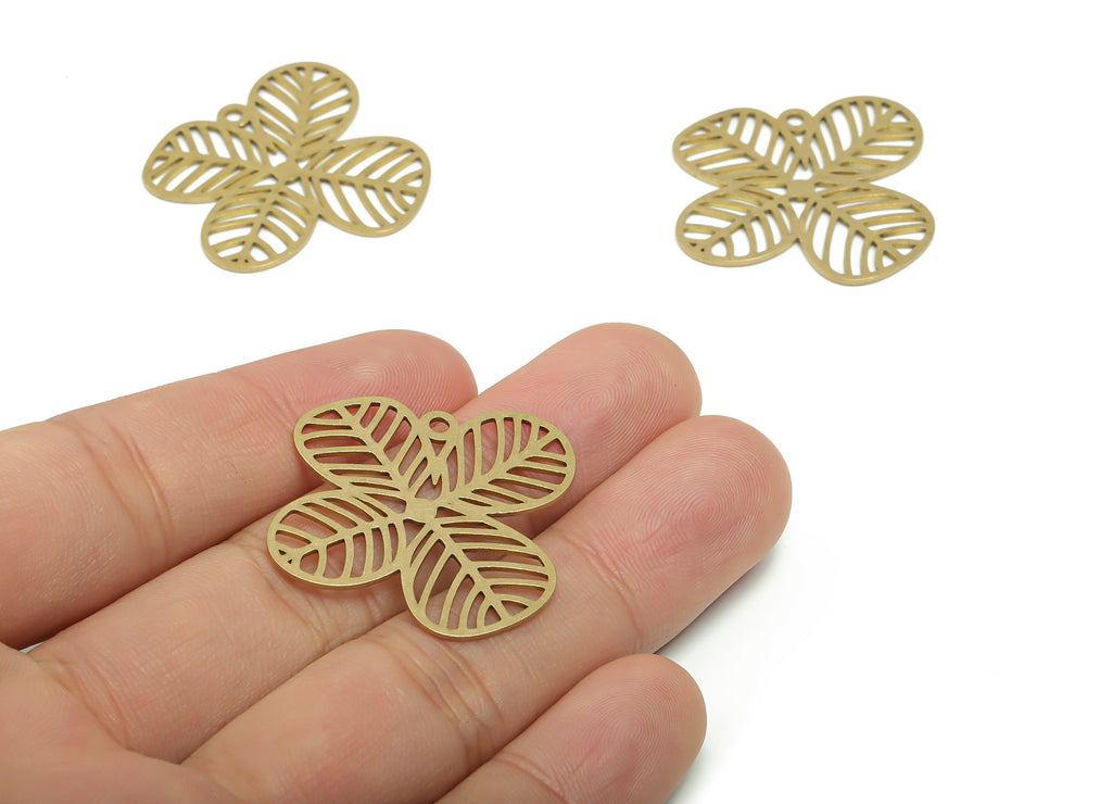 Brass Four Leaf Clover Earring Charms - Raw Brass Leafs Pendant - Jewelry Making Supplies - 29.45x28.57x0.75mm - PPA0626 - DOMEDBAZAAR