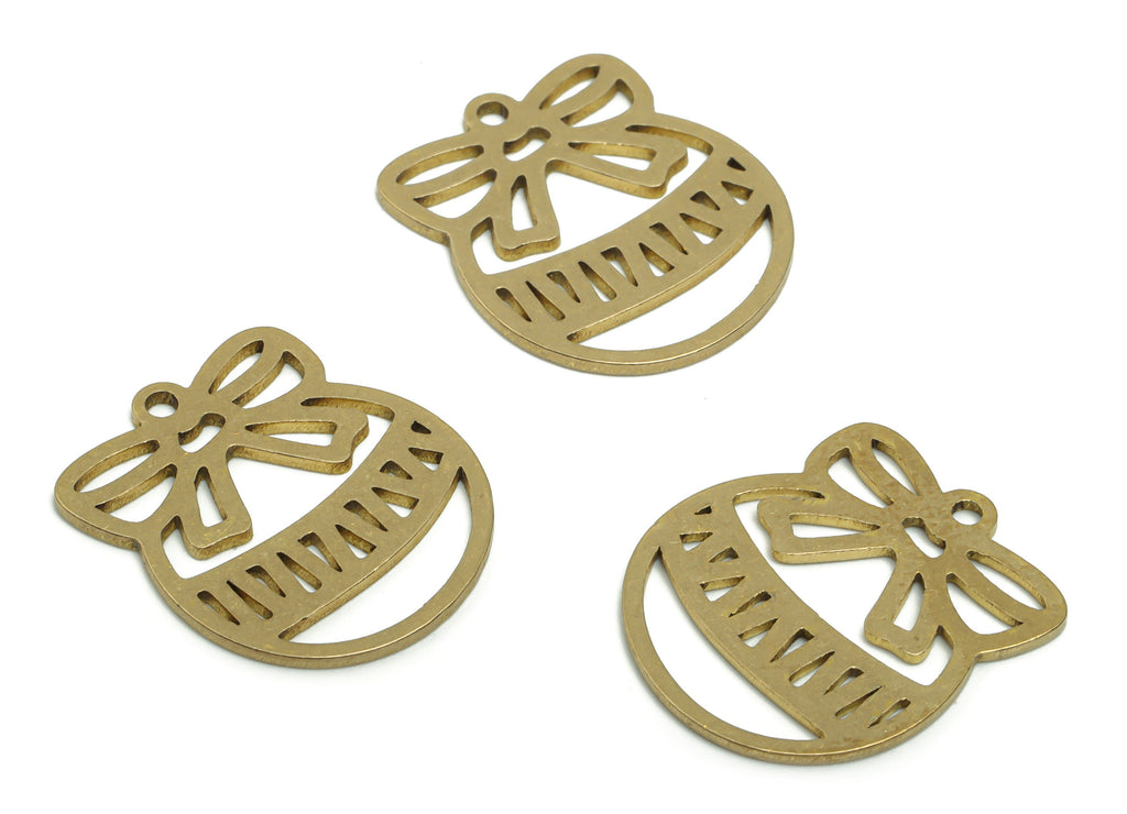 Brass Bowknot Round Wave Earring Charms - Raw Brass Ribbon Circle Wave Pendant - DIY Jewelry Making Supplies - 20.57x17.53x0.87mm - PPZ0100 - DOMEDBAZAAR