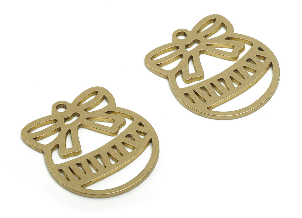 Brass Bowknot Round Wave Earring Charms - Raw Brass Ribbon Circle Wave Pendant - DIY Jewelry Making Supplies - 20.57x17.53x0.87mm - PPZ0100 - DOMEDBAZAAR