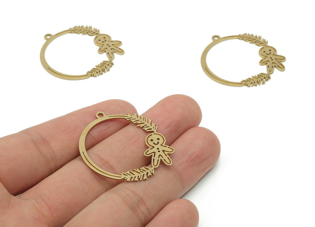 Brass Round Baby Branch Earring Charms - Raw Brass Baby Branch Circle Pendant - Jewelry Making Supplies - 34.09x31.78x0.73mm - PPZ0133 - DOMEDBAZAAR