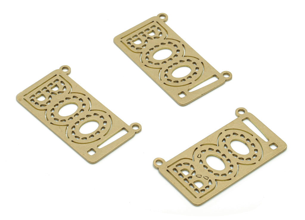 Brass Rectangle BOO！ Earring Connector - Raw Brass Rectangle BOO！Charms and Pendant - Jewelry Making Supplies - 33.83x19.54x0.74mm - PPZ0124 - DOMEDBAZAAR