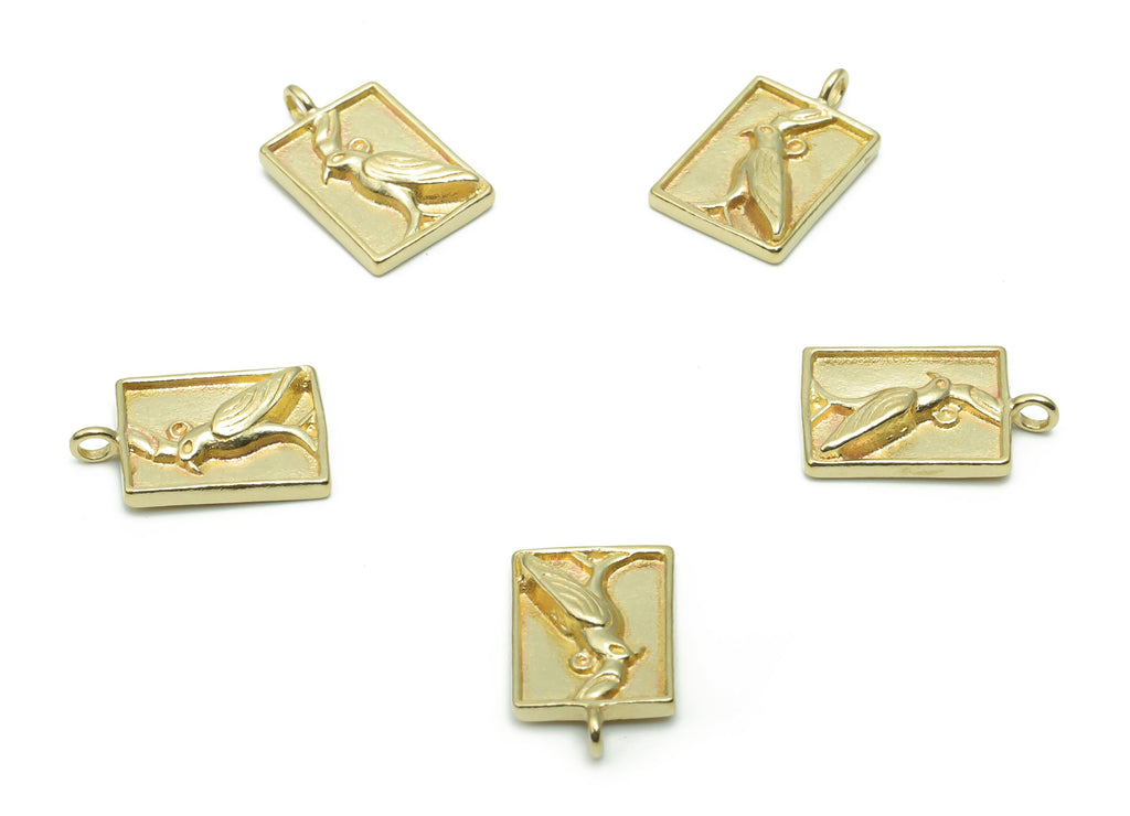 Brass Square Parrot Earring Charms - Raw Brass Square Bird Pendant - DIY Jewelry Making Supplies - 15.43x9.74x2.35mm - PP5006 - DOMEDBAZAAR