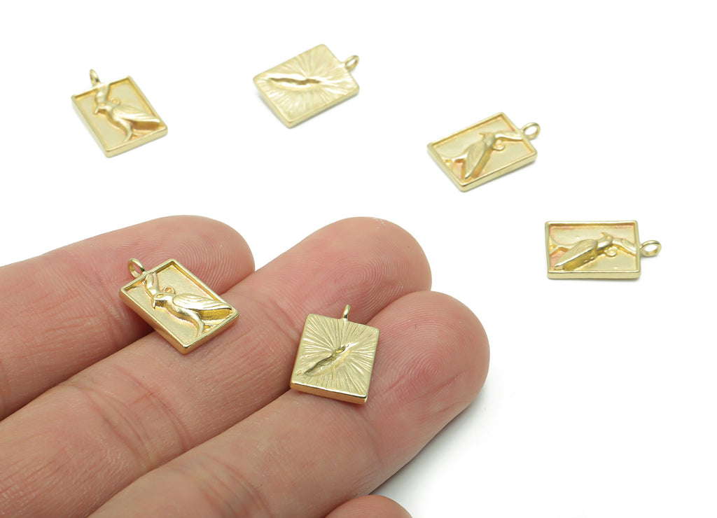 Brass Square Parrot Earring Charms - Raw Brass Square Bird Pendant - DIY Jewelry Making Supplies - 15.43x9.74x2.35mm - PP5006 - DOMEDBAZAAR