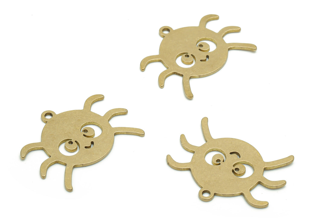 Brass Crawling Spider Earring Charms - Raw Brass Puzzled Spider Pendant - Jewelry Making Supplies - 24.66x19.86x0.76mm - PPZ0135 - DOMEDBAZAAR