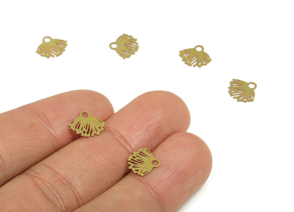 Brass Lotus Earring Charms - Raw Brass Lotus Pendant - Jewellery Making Supplies - 10.13mm x 8.94mm x 0.25mm - JJC12313 - DOMEDBAZAAR