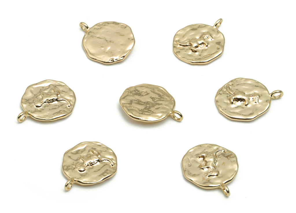 Brass Hammered Round Dinosaur Charms - Gold Dinosaur Pendant - Old Age Charm - 18K Real Gold Plated Brass - 16.75x13.67x2.01mm - RGP4216 - DOMEDBAZAAR