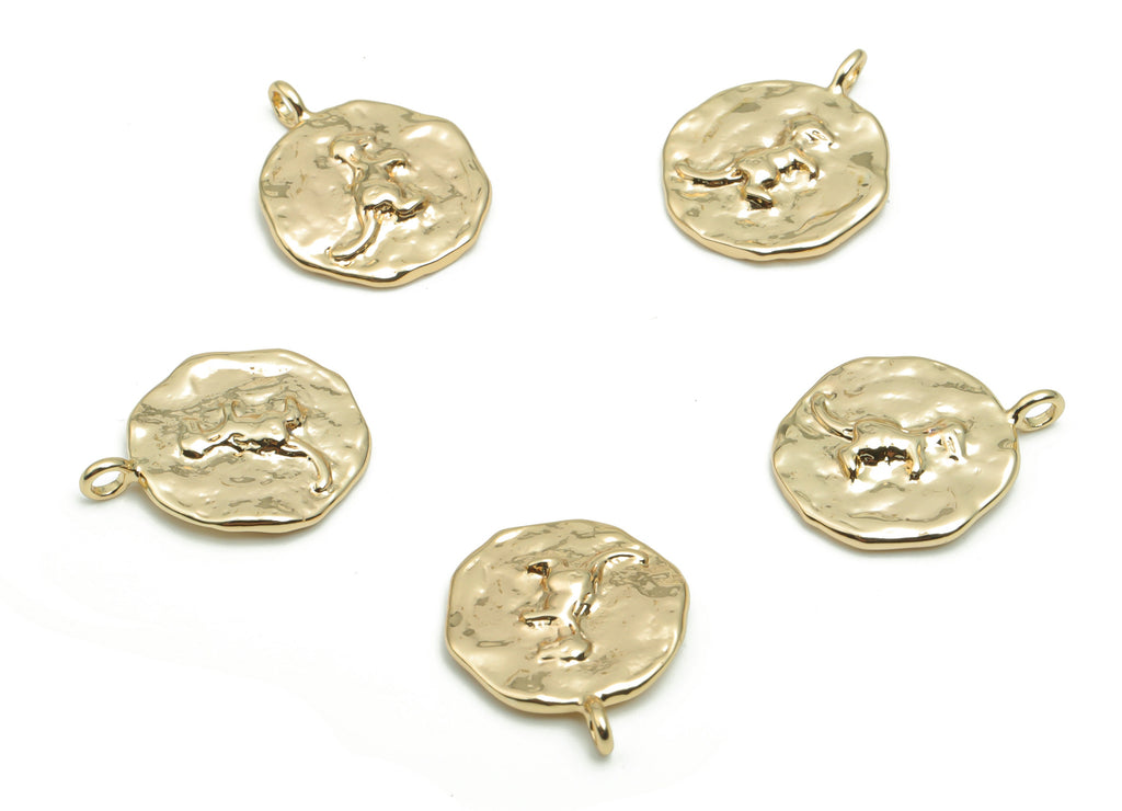 Brass Hammered Round Dinosaur Charms - Gold Dinosaur Pendant - Old Age Charm - 18K Real Gold Plated Brass - 16.75x13.67x2.01mm - RGP4216 - DOMEDBAZAAR