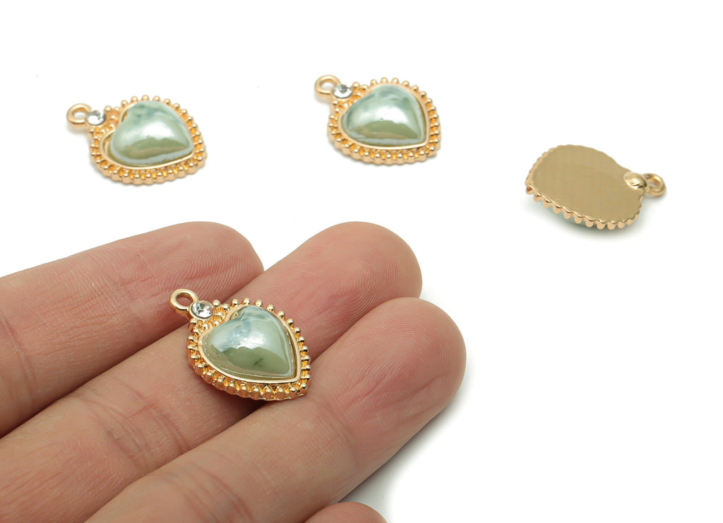 Ceramics Heart Earring Charms - Alloy Heart Pendant - KC Gold Tone Plated Brass – Jewelry Making Supplies - 22.64x16.39x5.94mm – NS1559 - DOMEDBAZAAR