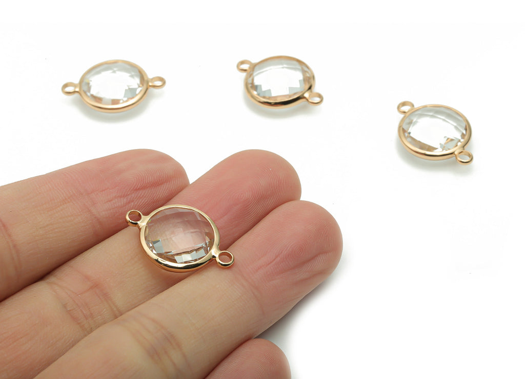 Glass Round Earring Connector - Brass Circle Charms and Pendant - Gold Tone Plated Brass - Jewelry Supplies - 21.38x14.7x6.07mm - GS1053 - DOMEDBAZAAR