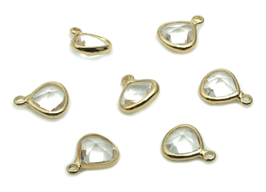 Glass Drop Earring Charms - Brass Drop Pendant - Gold Tone Plated Brass - Jewelry Making Supplies - 12.67x10.28x5.15mm - GS1055 - DOMEDBAZAAR