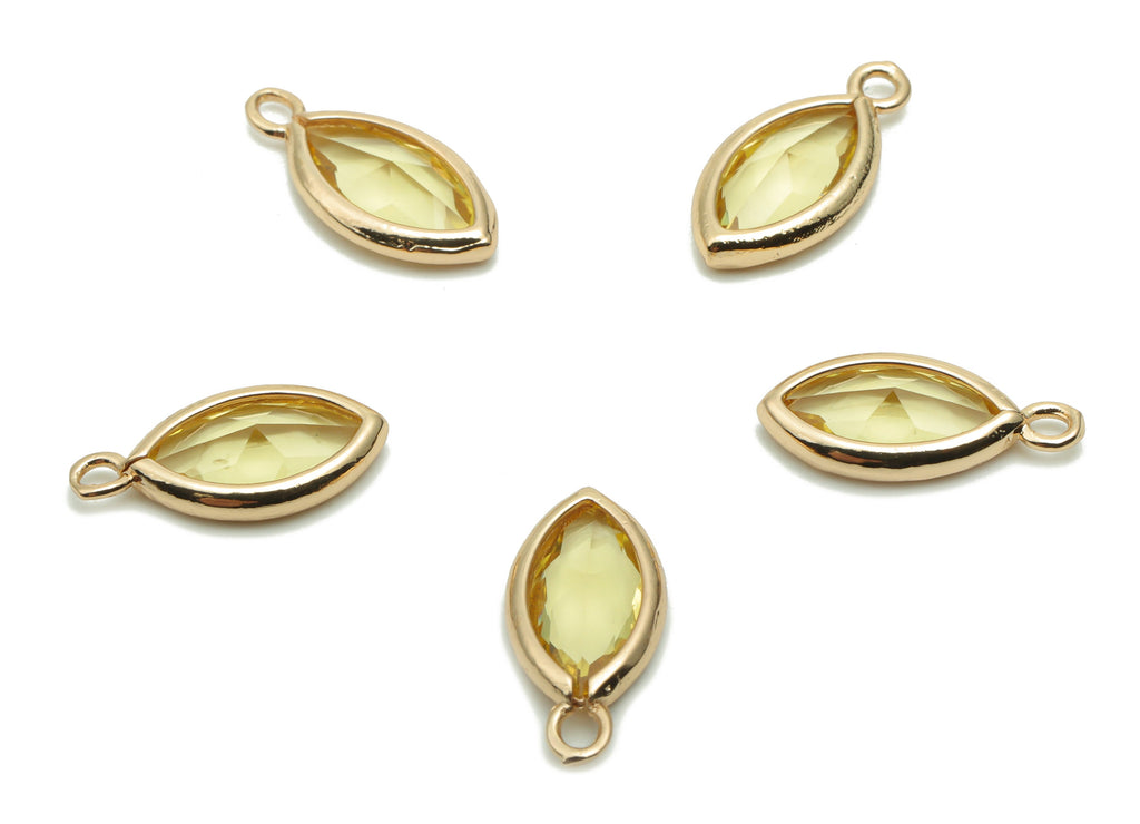 Glass Marquise Earring Charms - Brass Marquise Pendant - Gold Tone Plated Brass - Jewelry Making Supplies - 14.38x6.36x2.85mm - GS1059 - DOMEDBAZAAR