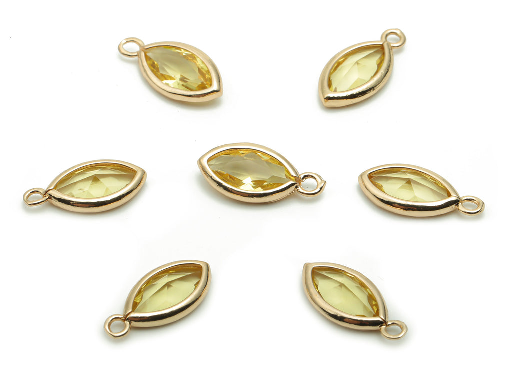 Glass Marquise Earring Charms - Brass Marquise Pendant - Gold Tone Plated Brass - Jewelry Making Supplies - 14.38x6.36x2.85mm - GS1059 - DOMEDBAZAAR