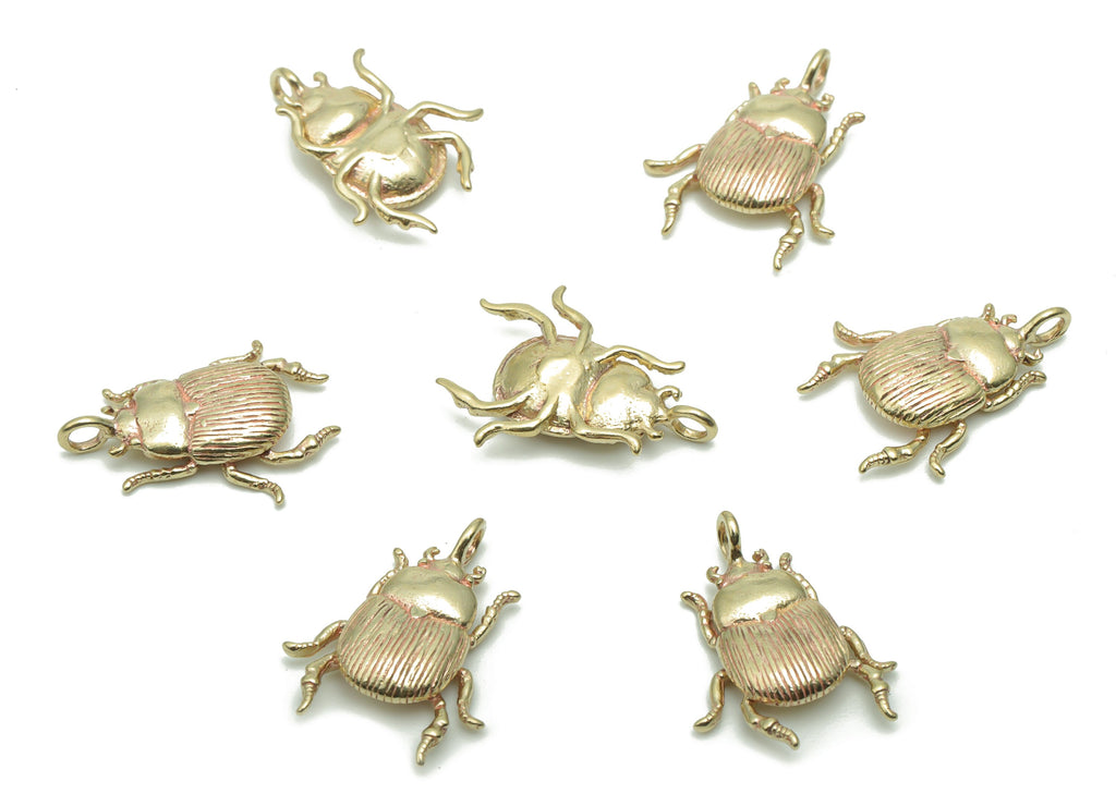 Brass Texture Beetle Earring Charms - Raw Brass Insect Pendant - DIY Jewelry Making Supplies - 16.75x12.83x2.7mm - PP5101 - DOMEDBAZAAR