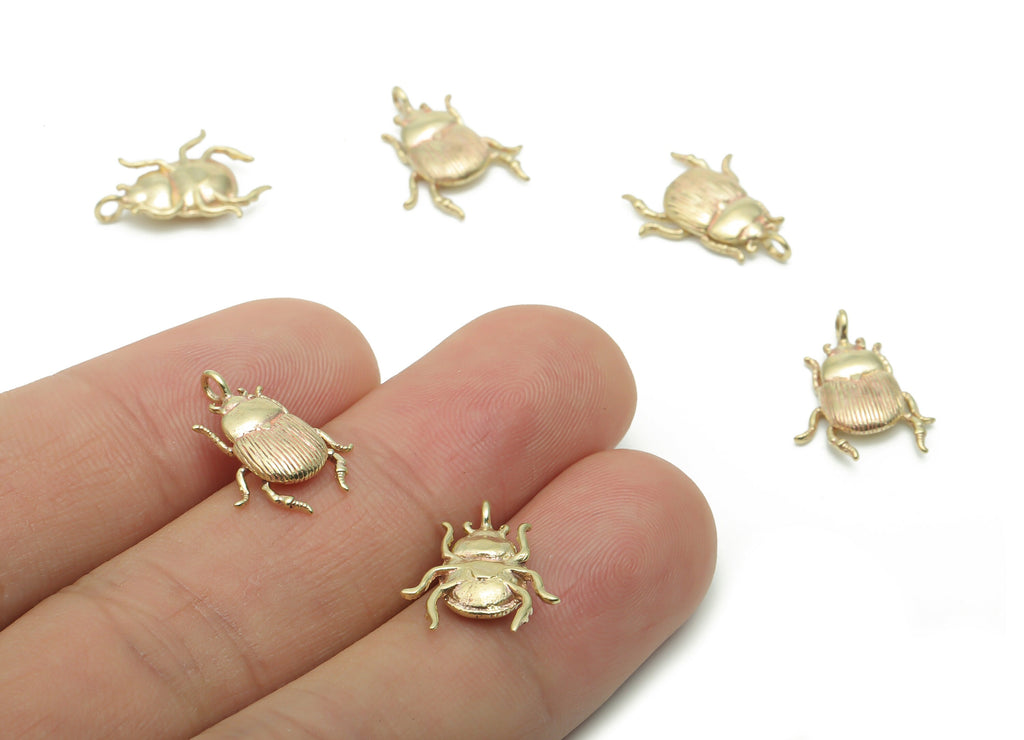 Brass Texture Beetle Earring Charms - Raw Brass Insect Pendant - DIY Jewelry Making Supplies - 16.75x12.83x2.7mm - PP5101 - DOMEDBAZAAR