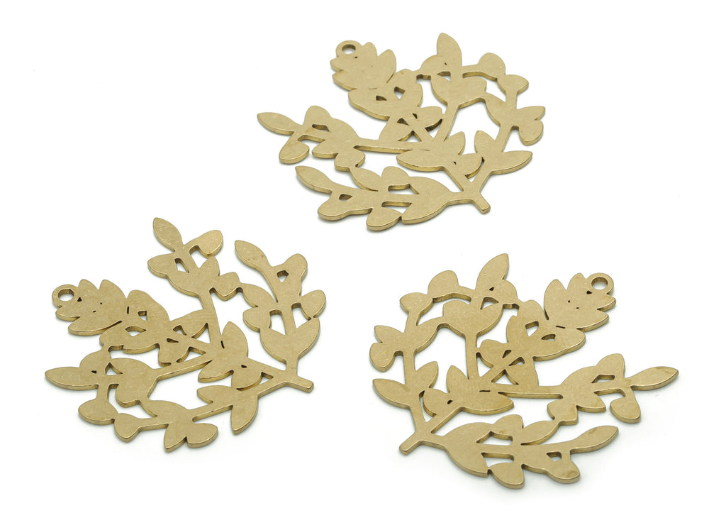 Brass Branch Flowers Earring Charms - Raw Brass Flowers Pendant - DIY Jewelry Making Supplies - 36.04x33.25x0.84mm - PPA1005 - DOMEDBAZAAR