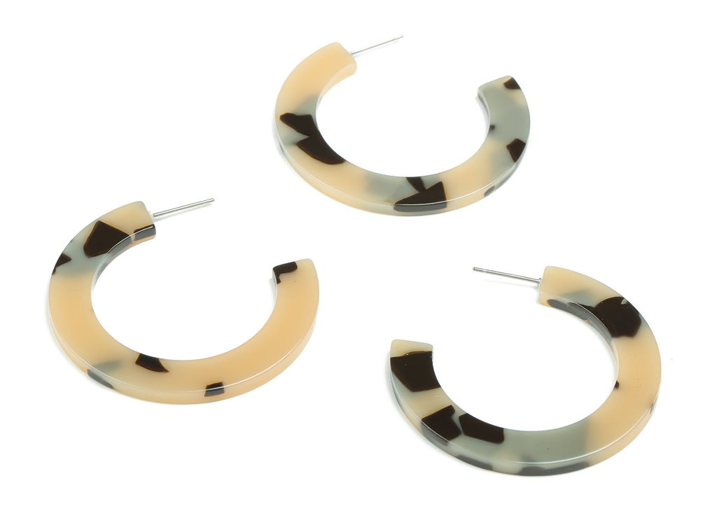 Open Hoop Earrings Stud - 3 inch Hoop Earring - Acetate Round Post - Tortoise Shell - Color Code: A630 - 44x37x3mm - AC2356-A630 - DOMEDBAZAAR