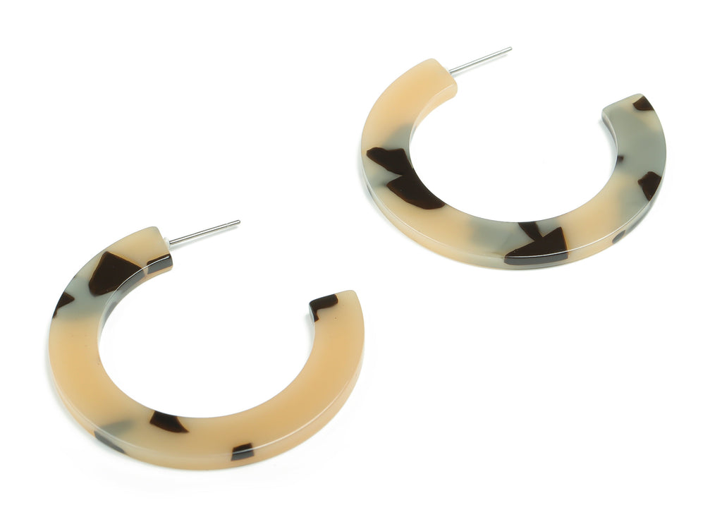 Open Hoop Earrings Stud - 3 inch Hoop Earring - Acetate Round Post - Tortoise Shell - Color Code: A630 - 44x37x3mm - AC2356-A630 - DOMEDBAZAAR