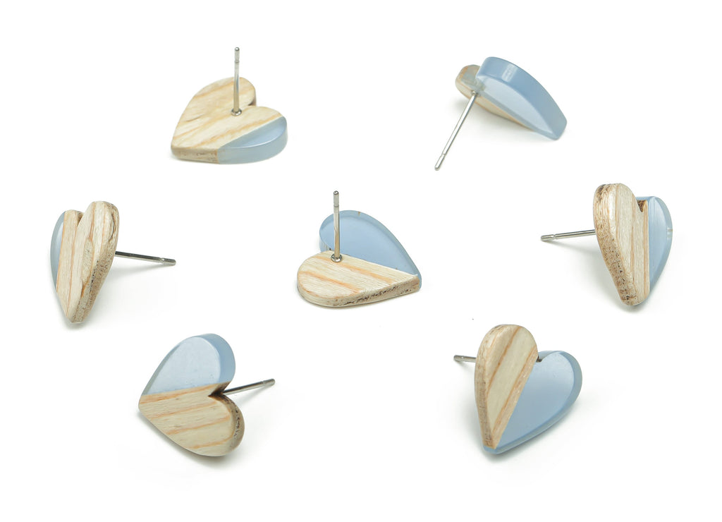 Resin Heart Earring Stud - Plain Wood Heart Post - 316 Surgical Stainless Steel Stud - Jewelry Making Supplies - 14.76x14.3x3.12mm - BB1133G - DOMEDBAZAAR