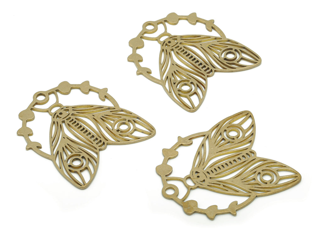 Brass Moth Earring Charms - Raw Brass Moth Phase of Moon Pendant - Jewelry Making Supplies - 34.72x30.33x0.86mm - PPZ0083 - DOMEDBAZAAR