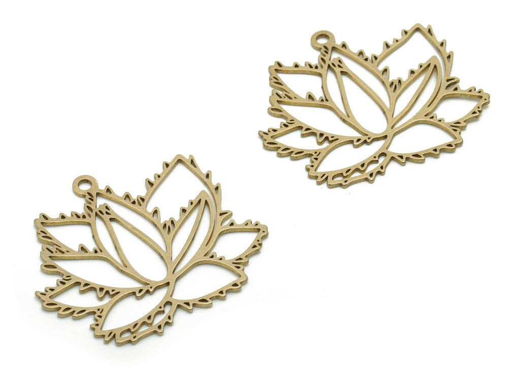 Brass Lotus Waves Earring Charms - Raw Brass Flower Waves Pendant - Jewelry Making Supplies - 35.37x31.74x0.75mm - PPA0896 - DOMEDBAZAAR